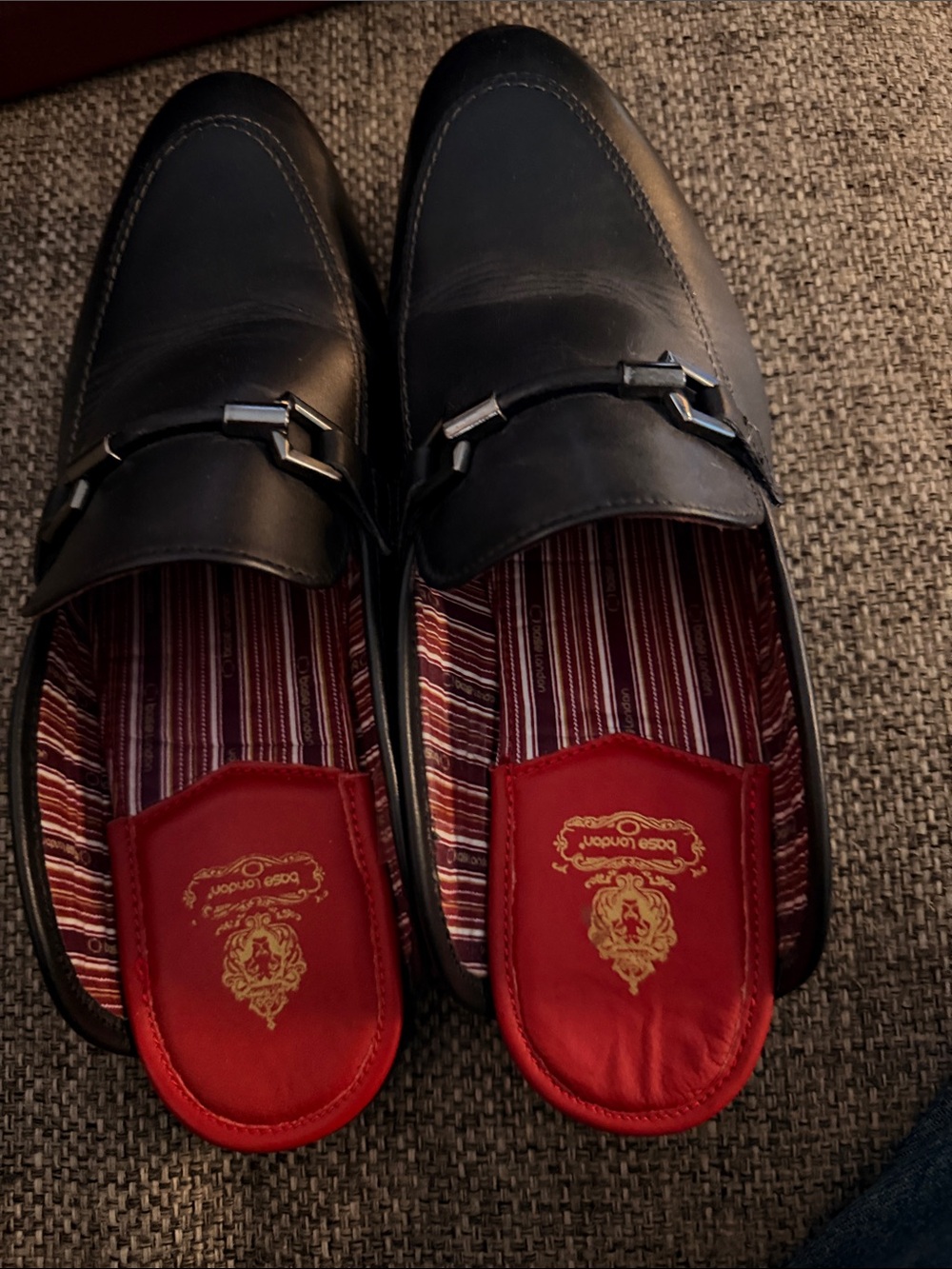 Base London Black Leather Slip-On Loafers with Silver Bit
